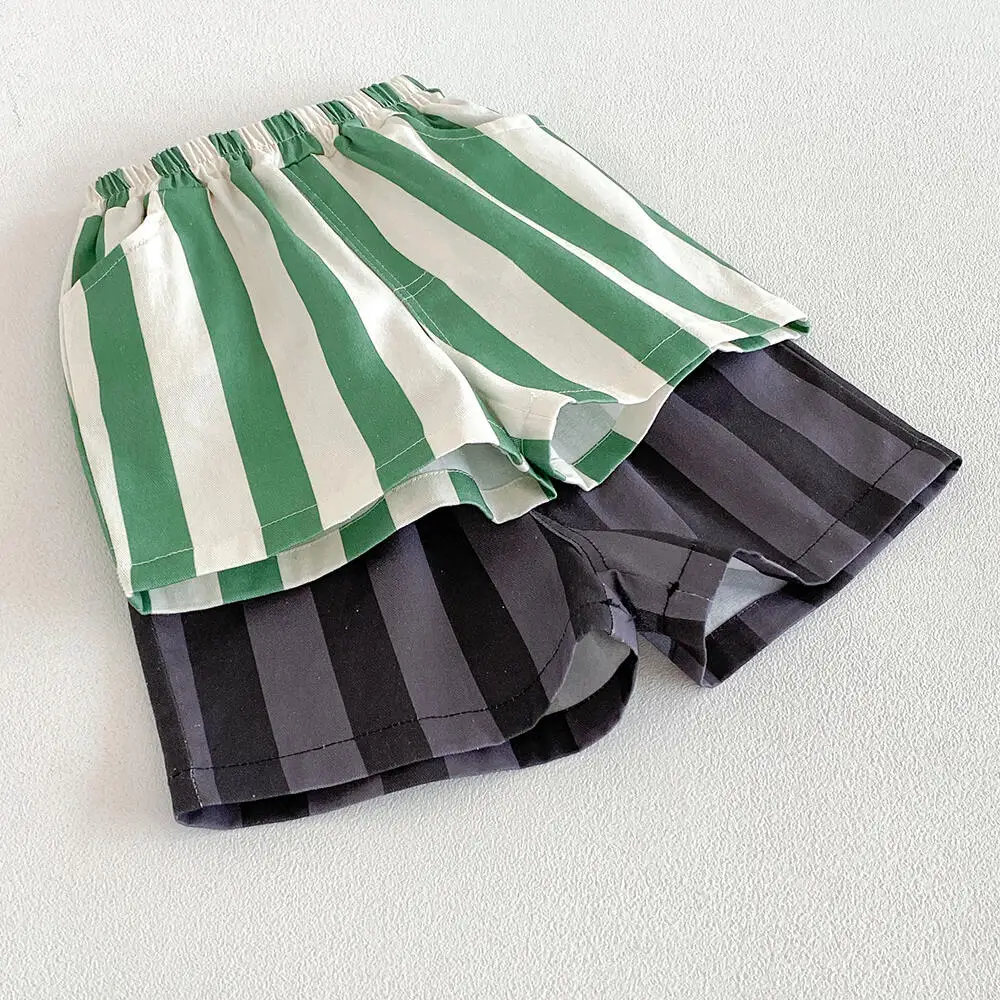 Sommer Jungen Mädchen Lässige Streifen-Shorts Kleinkind Atmungsaktive Baumwoll-Freizeitshorts Kinder Klassische Hosen mit Taschen Kinderkleidung – Detail 8