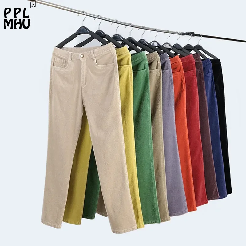 Imagem -05 - Mãe Cintura Alta Corduroy Calças Retas Mulheres Casual Escritório Baggy Pantalones Primavera Outono Tamanho Grande 35 Calças Coreano ol Sweatpant