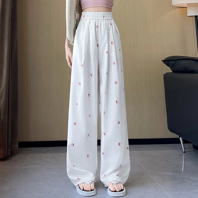 

Women Casual Trousers New Arrival 2024 Summer Korean Style Bows Pattern Basics Loose Female High Waist Wide Leg Pants W1799