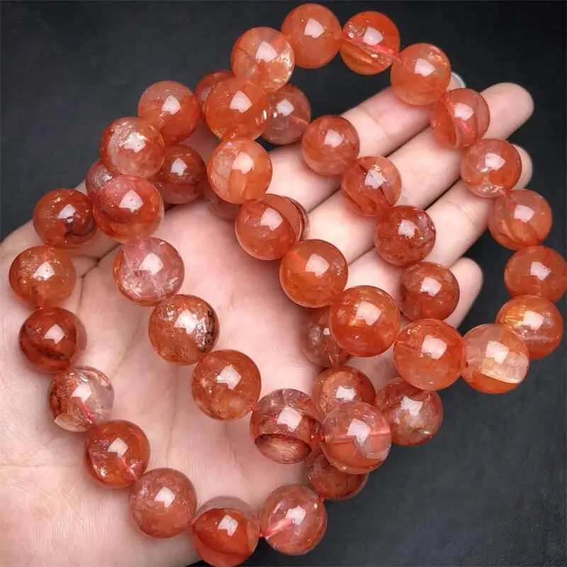 12.8MM Natural Red Fire Quartz Hematoid Bracelet Charms Handmade Fortune Energy Bangle Mineral Woman Amulet Jewelry Gift 1PCS