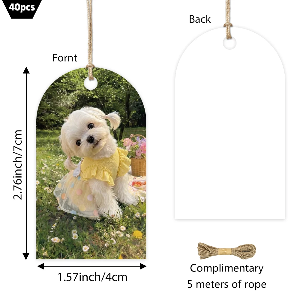 40/80/120Pcs, Custom Image Tags, Personalized Arch Photo Gift Tags, Blank Back Labels with  Rope, Pet Party Halloween Christmas