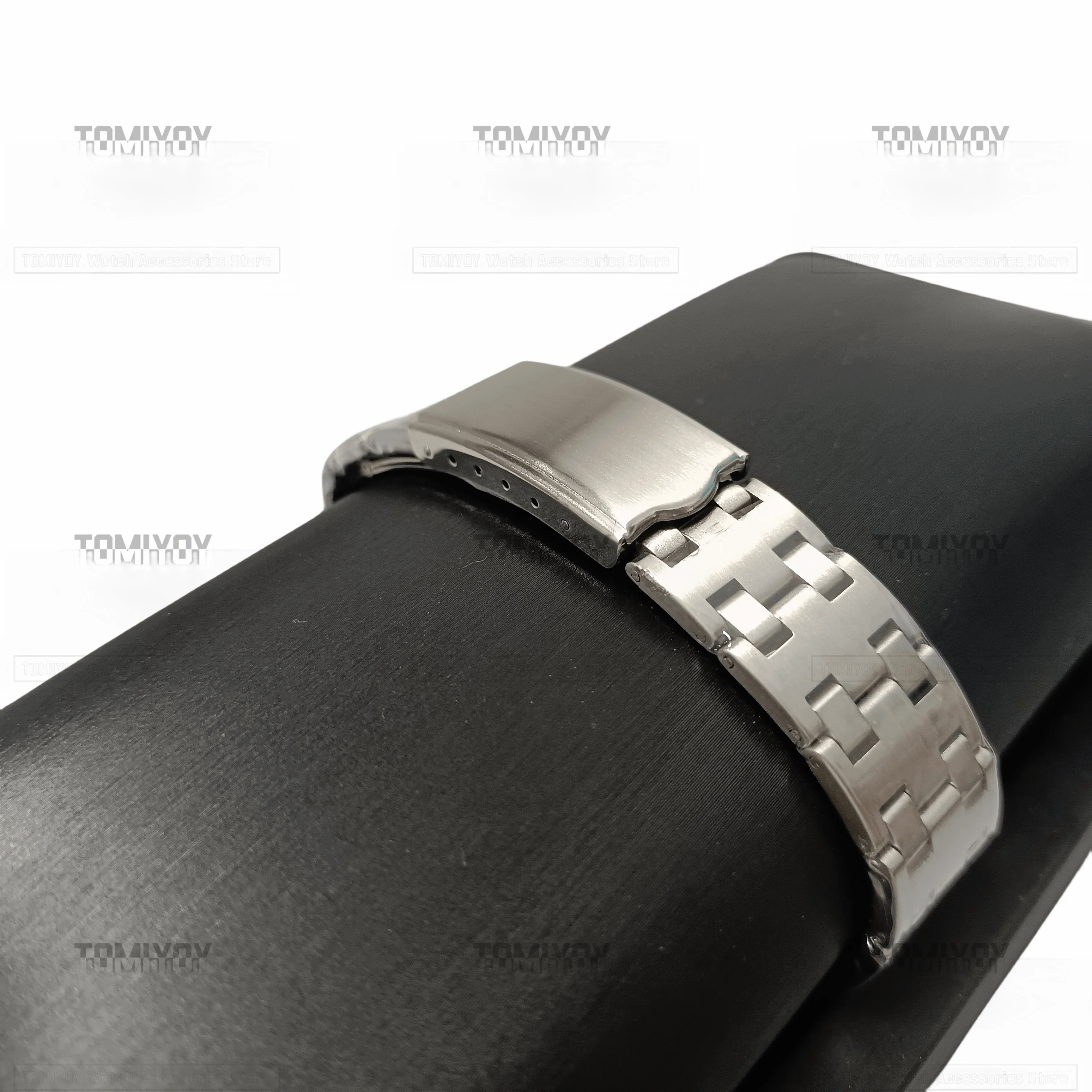 19MM Brushed All Silver Flat End Watch band Strap With Fold Buckle Clasp Wrist Belt Bracelet Silver Fit For Seiko Watch