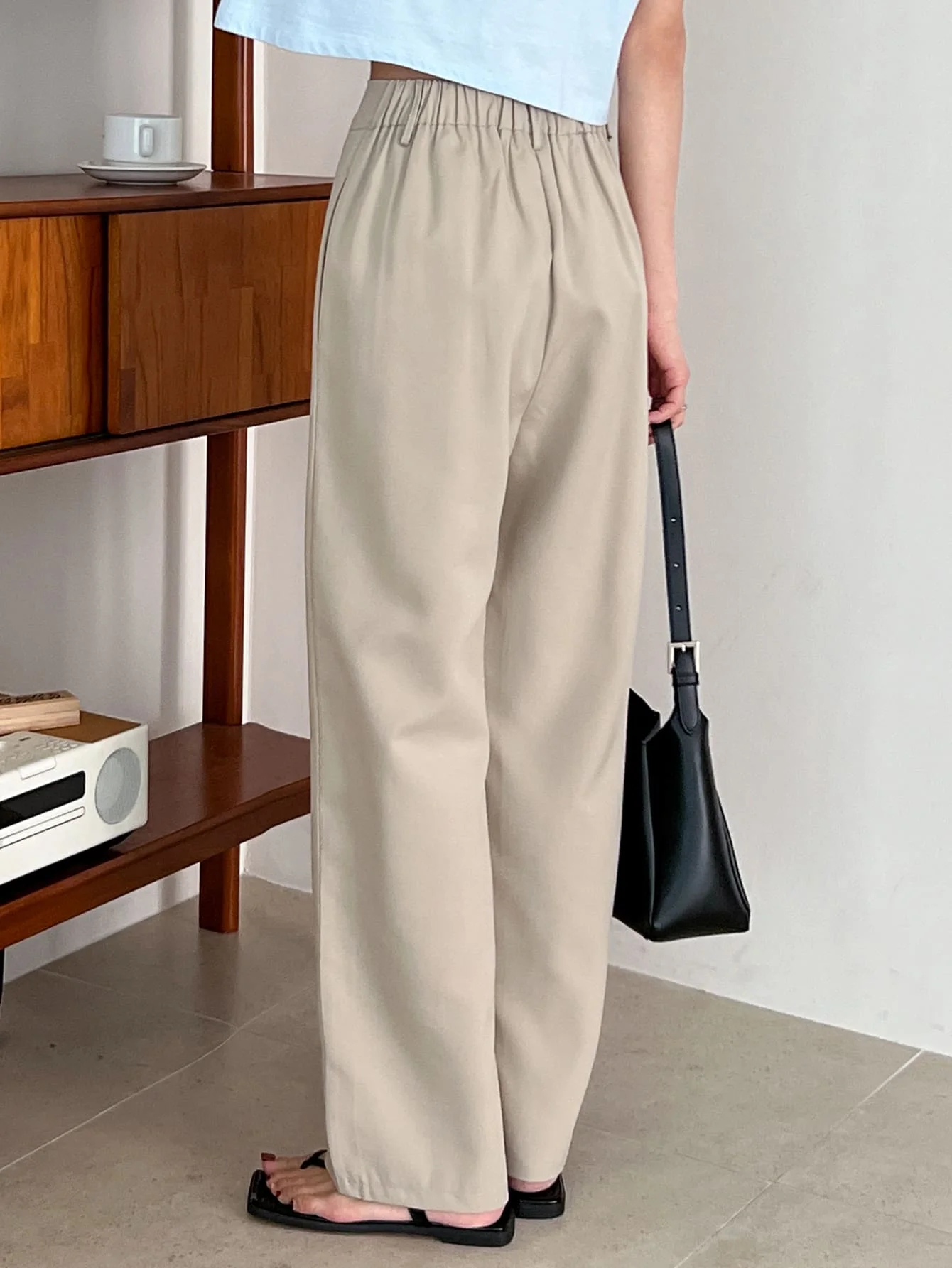 Suit pants for women with high waist and high-end feel, straight leg slimming trousers, elongated floor length and wide leg pant