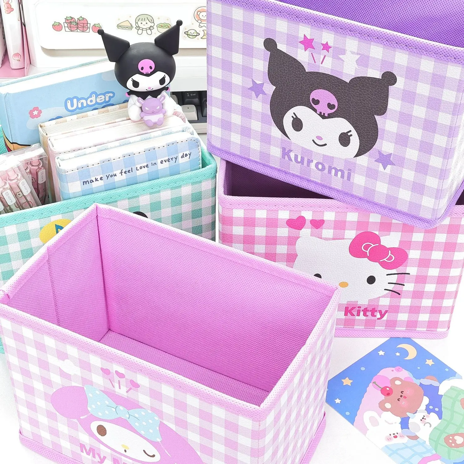 Scatola portaoggetti pieghevole Sanrio contenitore Organizer multifunzionale in pelle scatole Organizer ad alta capacità stoccaggio di articoli vari