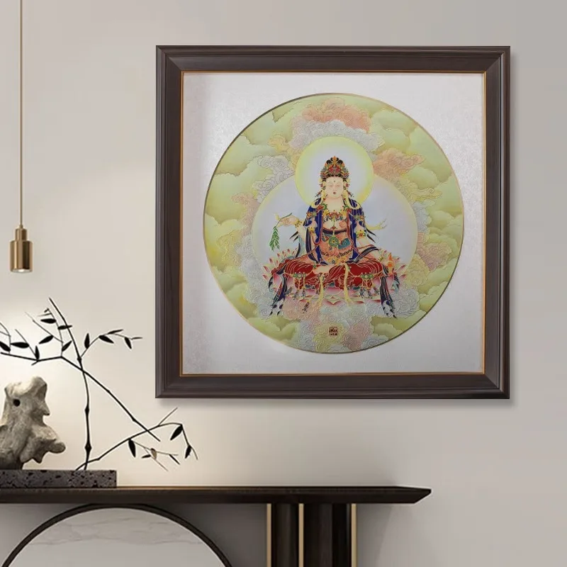 Zhu Bingren Copper Cloud‑Brocade Guanyin Copper Wall Art Framed Painting Decor For Corridor Living Room Office Blessing Gift