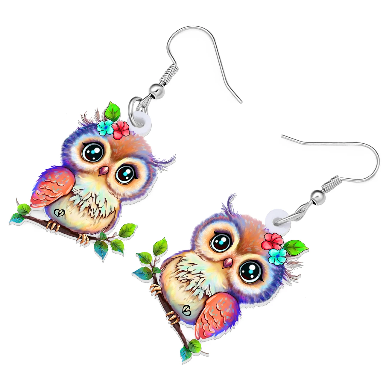 Bonsny Acrylic Colorful Spring Flowers Owl Earrings Sweet Birds Summer Dangle Drop Charms For Women Girls Gifts Fashion Jewelry