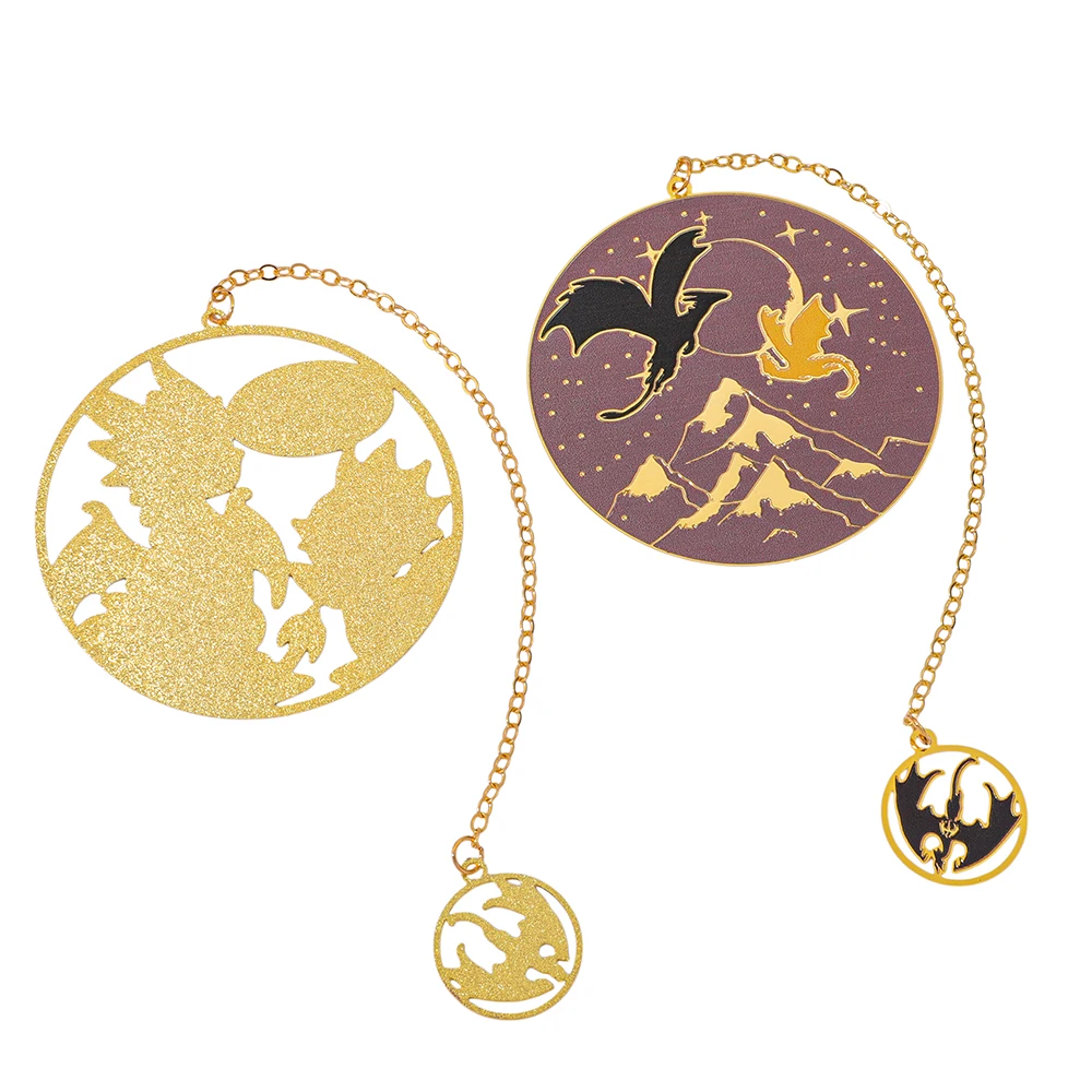 Creative and minimalist metal bookmark with a dragon theme and cute flying dragon design, perfect for fantasy book enthusiasts.