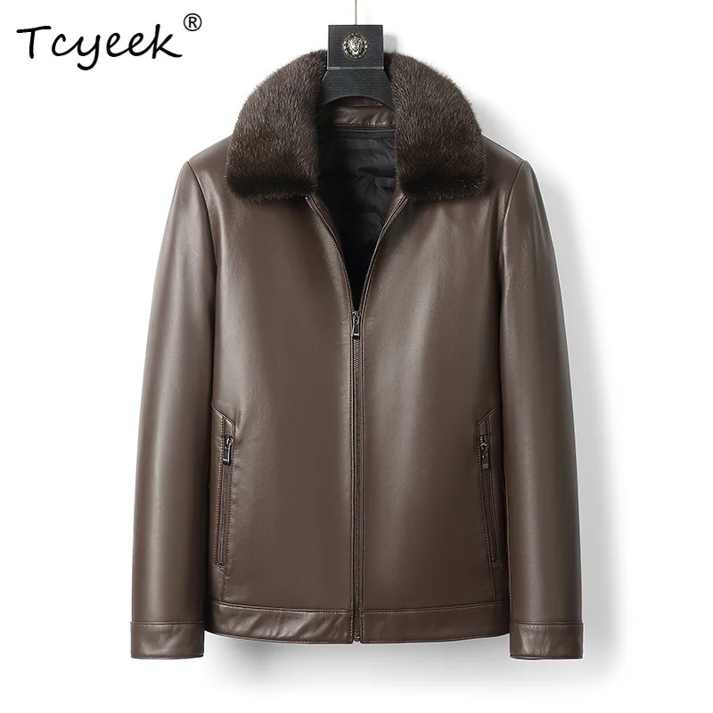 

Tcyeek Куртка из натуральной овчины, мужская зимняя одежда, теплое пальто на гусином пуху, мужские пальто, воротник из норки Jaqueta De Couro