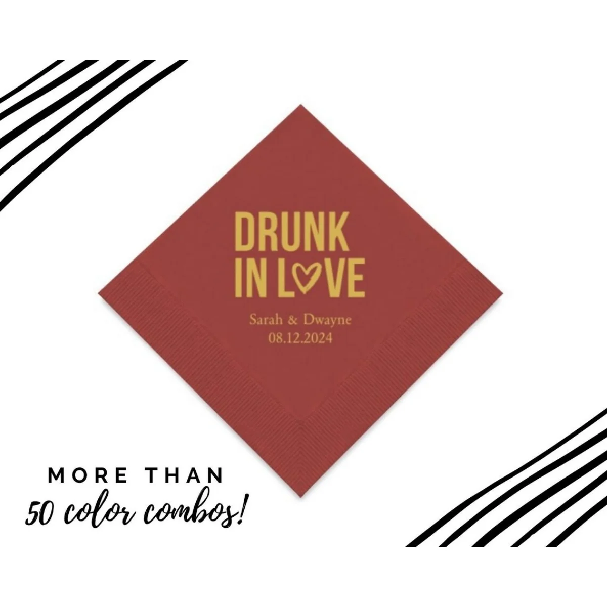 

50 Drunk In Love Personalized Wedding Napkins - 50 Custom Paper Wedding Napkins - Personalized Engagement Party Napkins - Anni