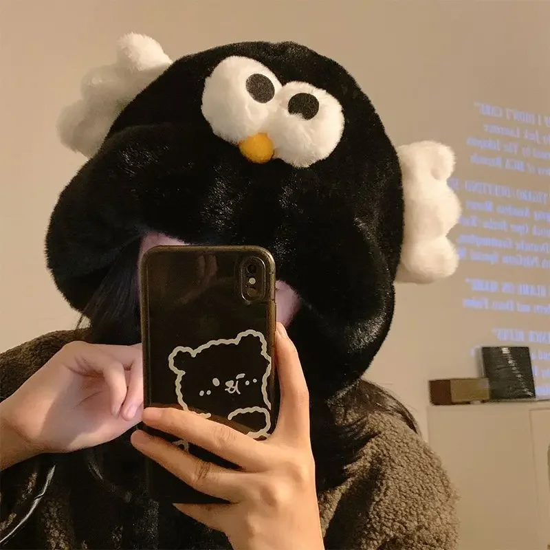 Nova moda bonito estereoscópico olhos criativo frango brinquedo de pelúcia chapéu inverno quente chapéu de pelúcia web vermelho chapéu de pelúcia presente pintinho feio