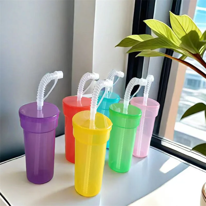 1/6Pcs Colourful Drinking Cups Tumbler With Leak-Proof Lid And Straw Ideal Kids Children’s Cups For Summer Travel Holidays