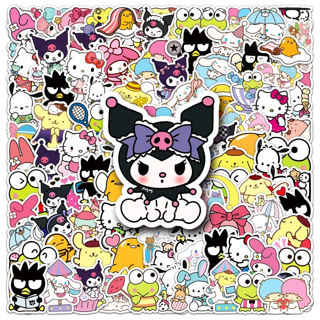 101pcs Ins Style Cute Miniso Sanrio Family Melody kuromi Stickers DIY For Phones Laptop Car Sticker Home Stickers