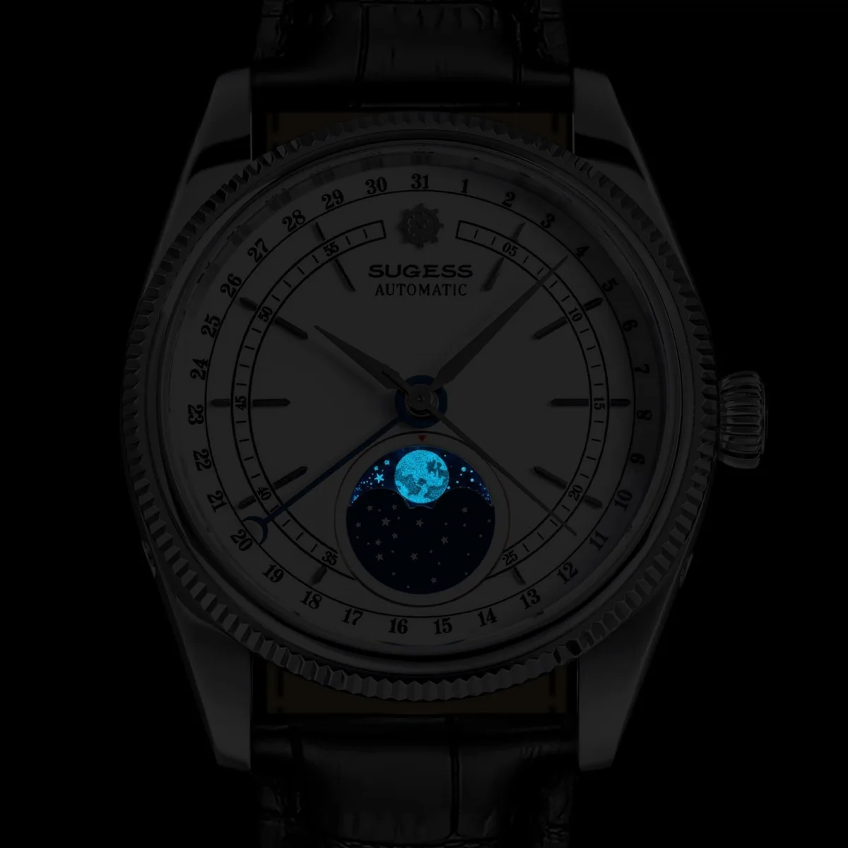 Sugess 40mm Mens Watch Automatic Mechanical Original ST2108 Movement MoonPhase Water Resistant Wristwatches Sapphire Crystal New
