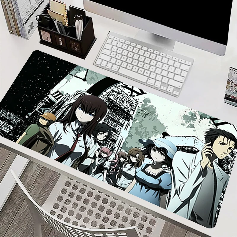 Black Mouse Pad E-sports Gaming Accessories Large Keyboard Pad Gamer NonSlip Carpet Steins Gate Anime Desk Mat Notbook MousePad