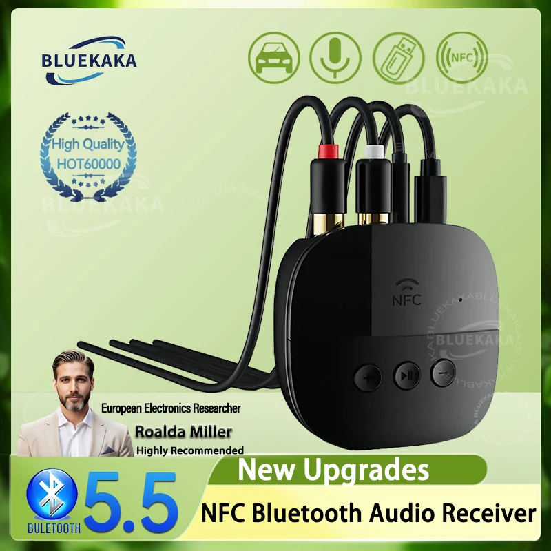 Récepteur audio NFC Bluetooth 5.2, R/L, RCA, 3,5 mm, AUX, USB, stéréo, sans perte, adaptateur sans fil, prise en charge de la carte U-Disk/TF, avec micro, appels mains libres, kit voiture,