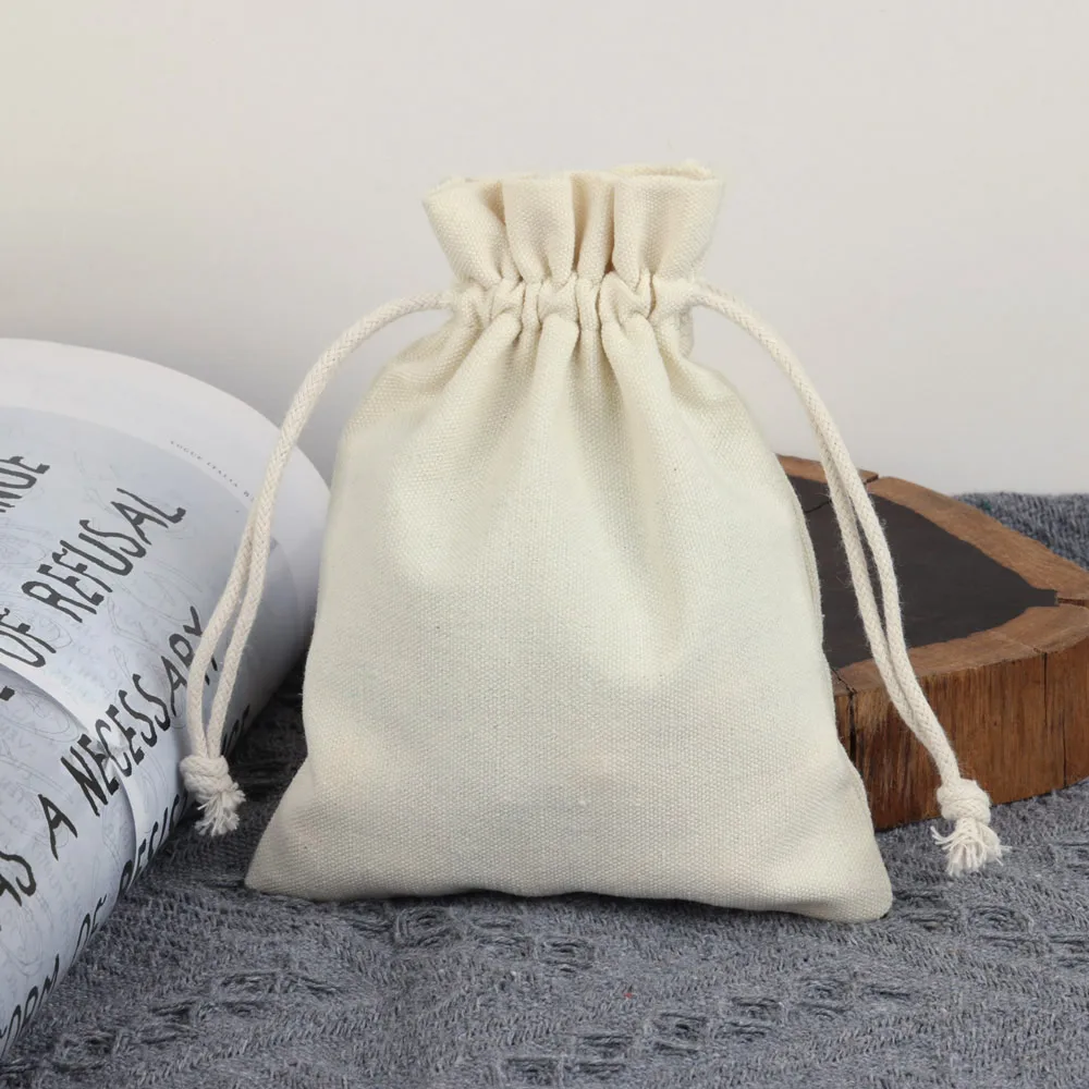 50pcs New Cotton Drawstring Bags 8x10 10x14 12x15cm White Black Natural Cotton Christmas Wedding Gift Package Pouches Canvas Bag