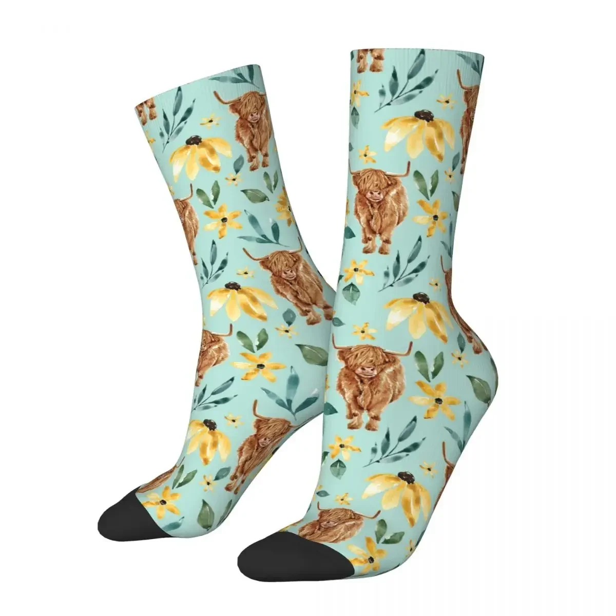 Highland Cow And Sunflowers Socks Harajuku High Quality Stockings All Season Long Socks Accessories for Man's Woman's Gifts