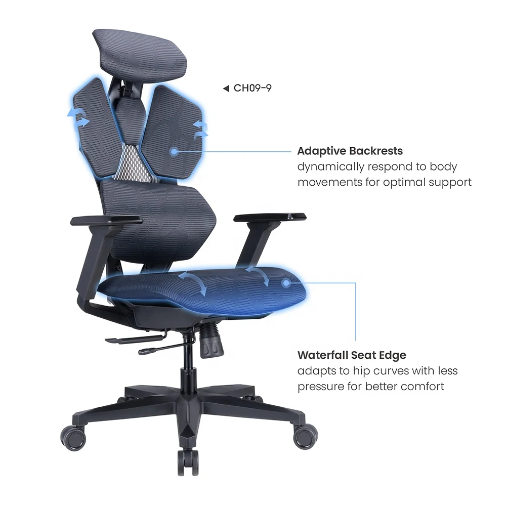 CH09-9 Comfy Mesh Gaming Chair With 4D Armrests Adaptive Backrests Ergonomic Recliner Computer Chair