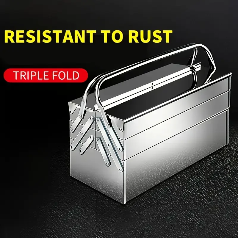 Three-layers Cantilever Tool Box crafted from Stainless Steel for Home and Auto Repair Folding Metal Toolbox
