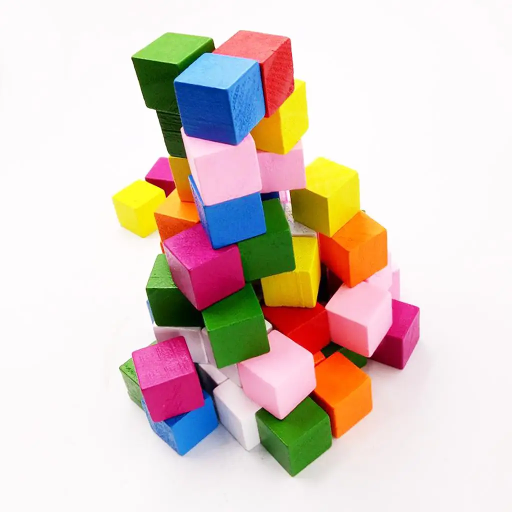 Embellissements de cubes en bois assortis pour enfants, blocs en saillie, créatifs, 50 pièces