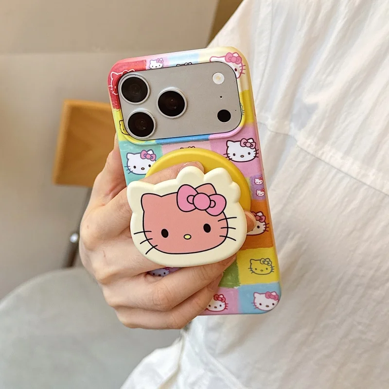 Fashion Cartoon Hellokitty Pattern Magnetic Phone Case For iPhone 17 Pro 16 15 Pro Max Cover with Stand For Magsafe Hard Cases F