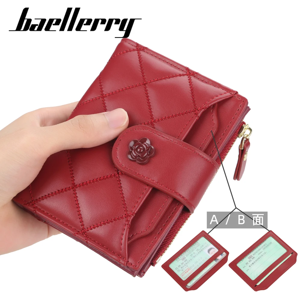 Fashion Women's Hasp Vertical PU Leather Wallet Luxury Rhombus Embroider Short Multi Card Holder Zipper Coin Pouch Ladies Purse