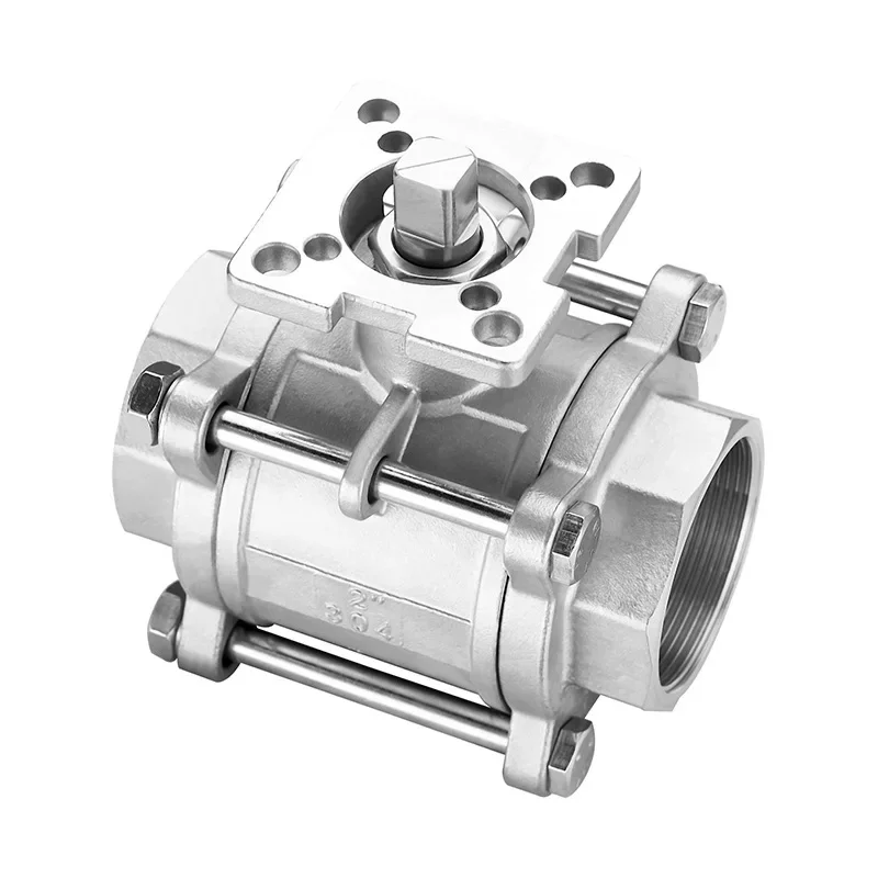 SS304 Stainless Steel Internal Thread High Temperature Corrosion Resistance DN15-50 Three Piece High Platform Ball Valve