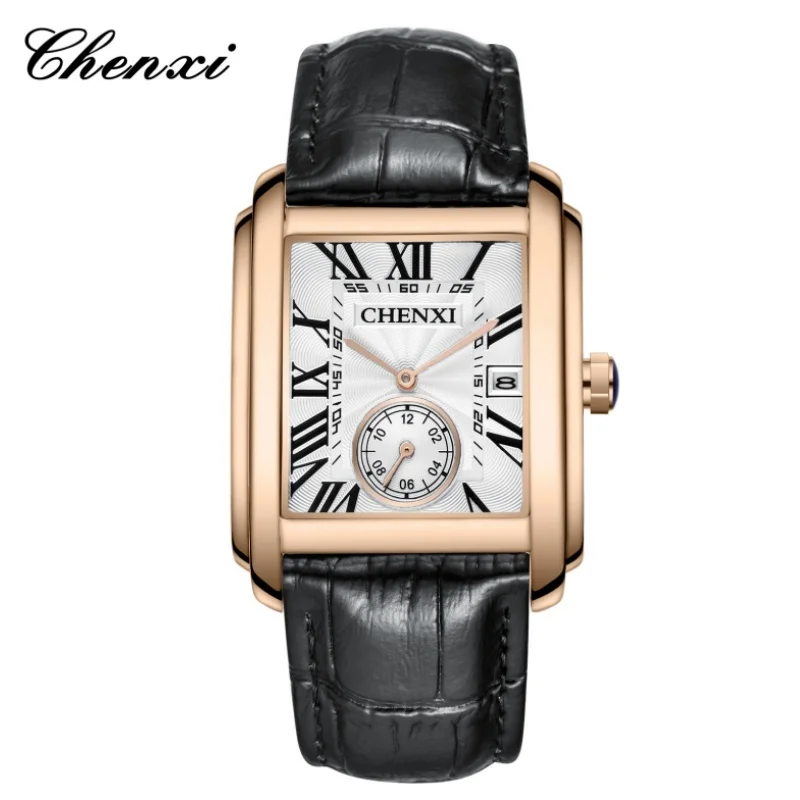 CHENghts-Montres-bracelets carrées avec bracelet en cuir marron pour hommes et femmes, horloge à quartz classique, marque de luxe supérieure, mode 8216