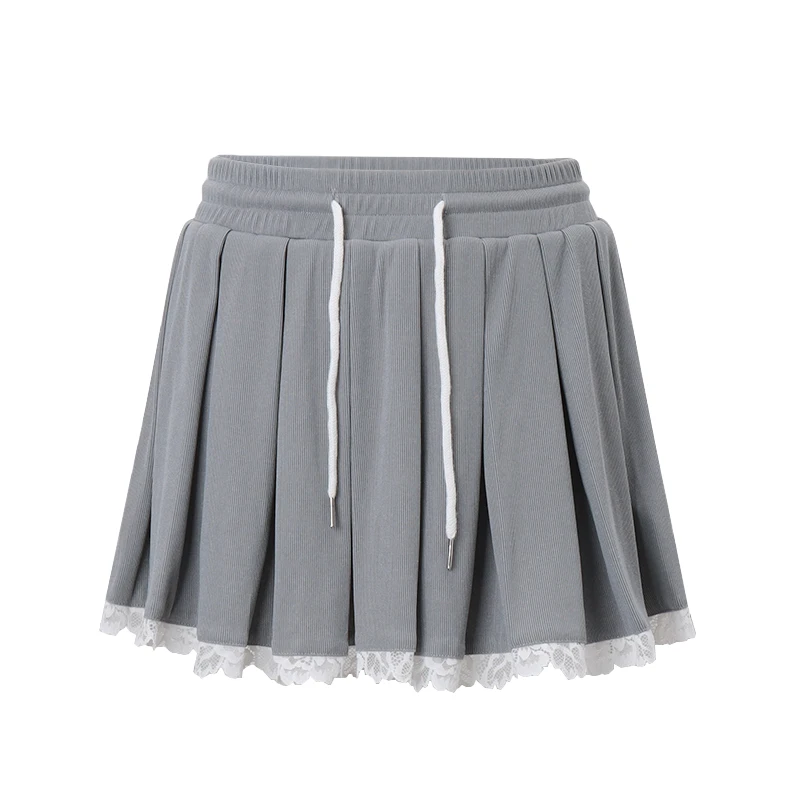 WhereMery Sexy Pleated Patchwork Low Waist Mini Skirt Y2K Summer New Lace Elastic Waist Short Skirt High Street Party Skirt