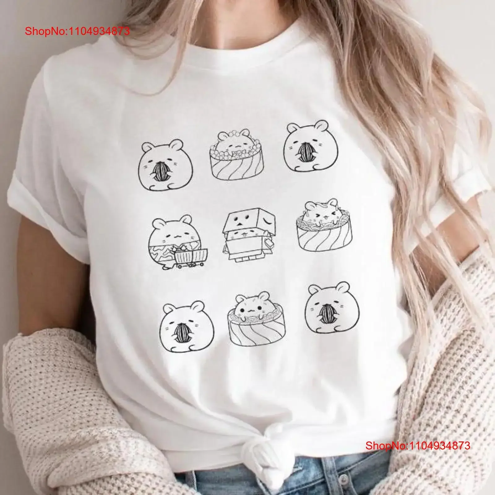 

Funny Hamster Doodle Grid T Shirt Cute Animal Lover Top Hand Drawn Design Casual vintage Washed designer clothes