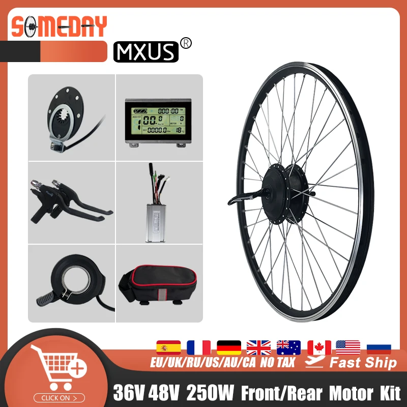 MXUS Brand Electric Bike Conversion Kit, Front and Rear Hub Motor Wheel for eBike, 16-29 Inch, 700C, 36V, 48V, 250W