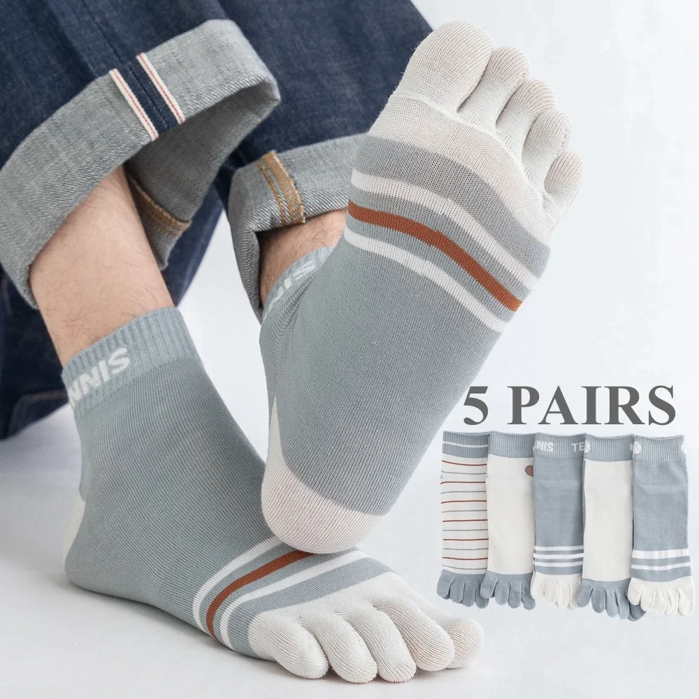 5 Pairs Men Toe Socks with Separate Fingers Spring Summer Slipper Ankle Socks High Quality Cotton Five Finger Socks Sports