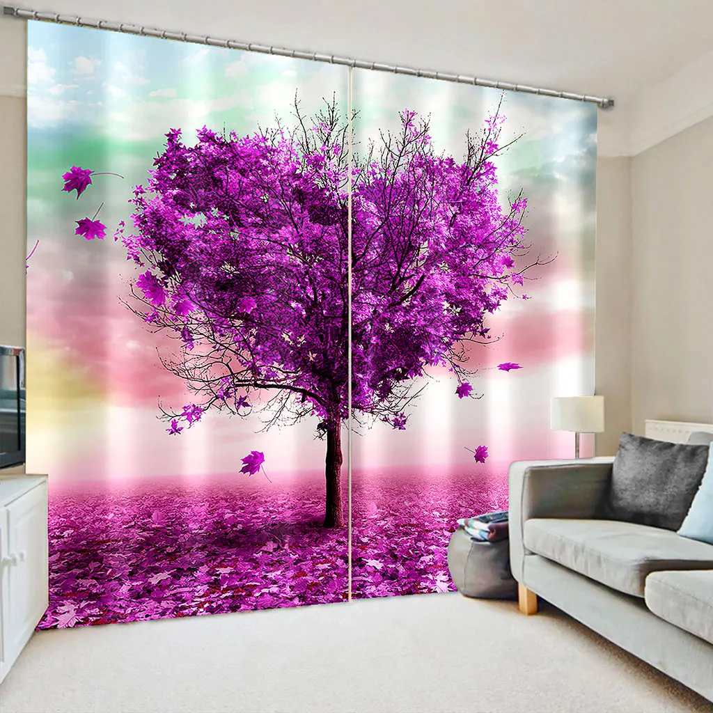 Scenic Flower Tree Living Room Curtains, Natural Forest Curtain for Bedroom, 3D Print, Window Treatment Drapes, 2Pcs