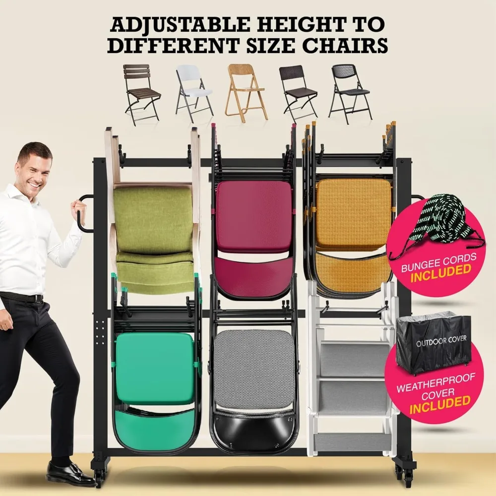عربة تخزين للكرسي والطاولة قابلة للطي شديدة التحمل بعجلات، تحمل 84 كرسيًا أو 12 طاولة تصل إلى 900 رطلاً #5
