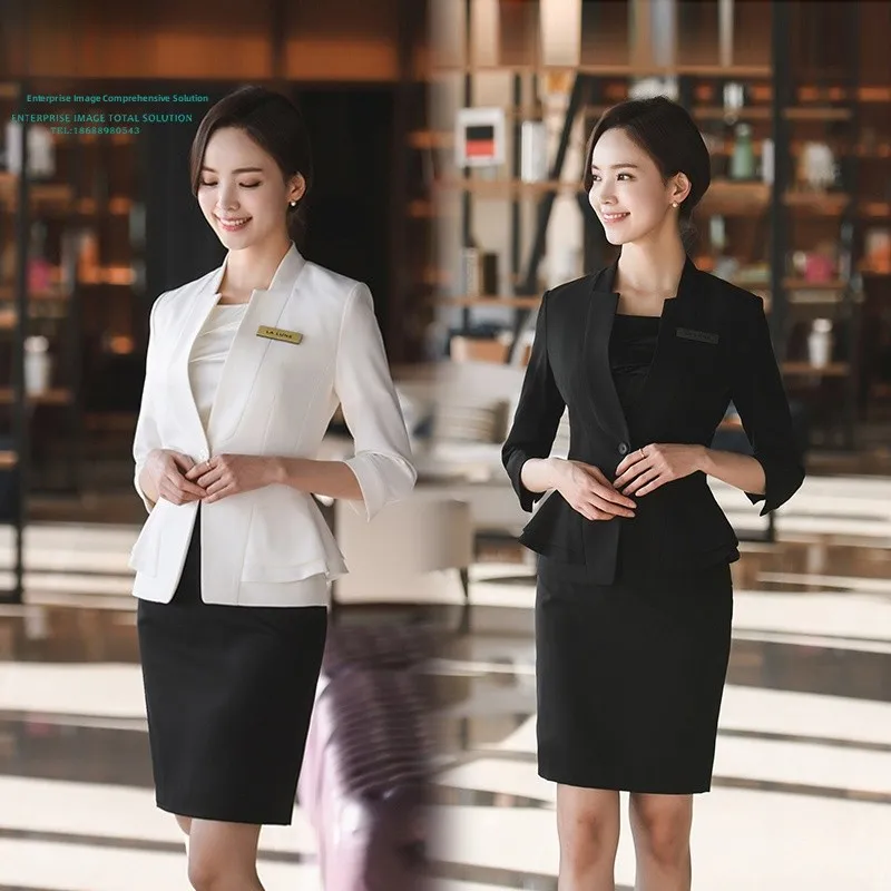 

High-End Faionable Managerial Women's Suit Set Hotel Front Desk Formal Autumn Winter Cotton Workwear A-Line Skirt