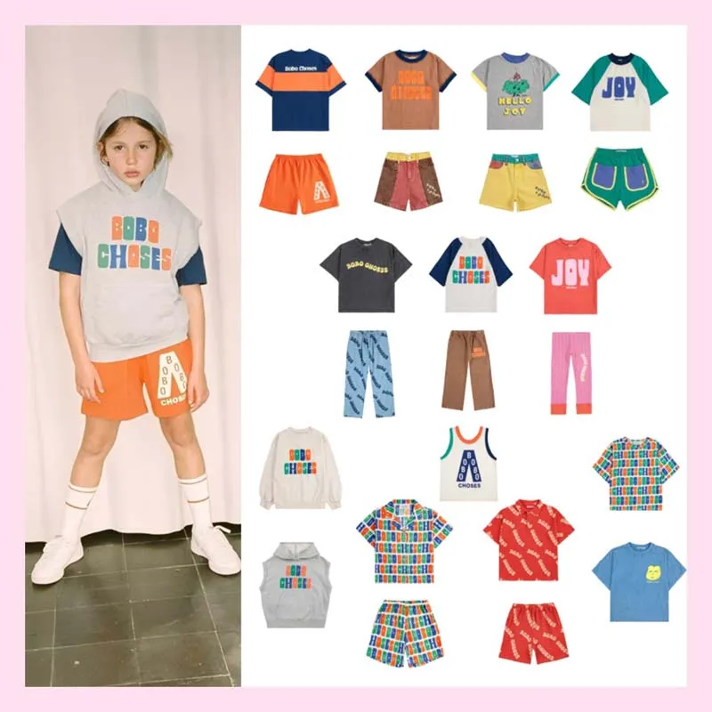 Pre-sale(ship March) 2025 BC SUMMER Color Blocked Jeans Girl Printed T-Shirts&Shorts Suit Toddler Girls Clothes Boys Letter Vest