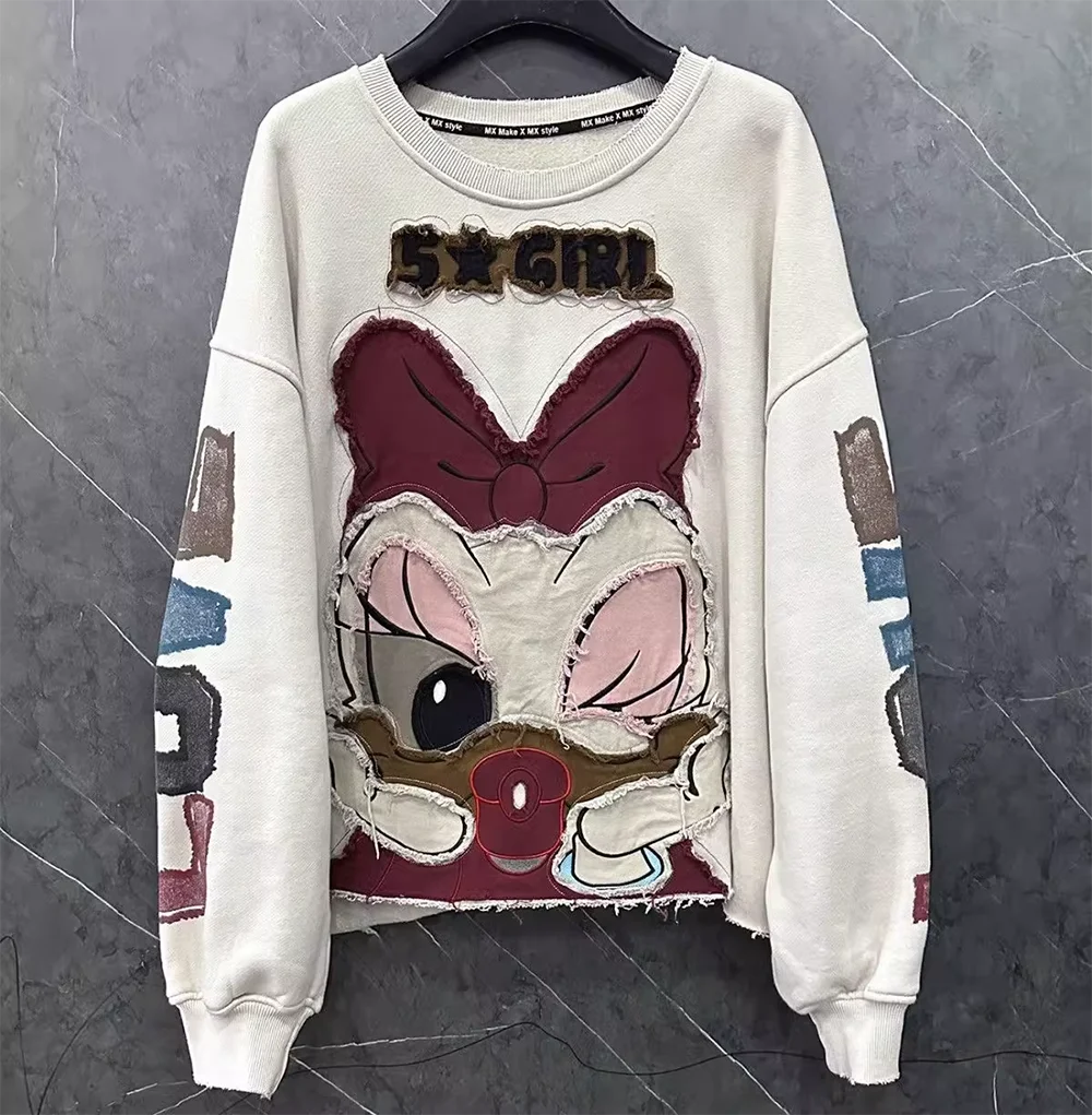 Plus Size Pullovers Spring Autumn New Fashion Loose High Quality Embroidery Cartoon Appliques thick Casual for Women