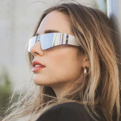 Future One Piece Y2K Rimless Sunglasses Women Retro Sun Glasses Mirror Punk Eyewear Vintage Steampunk Party Eyeglasses