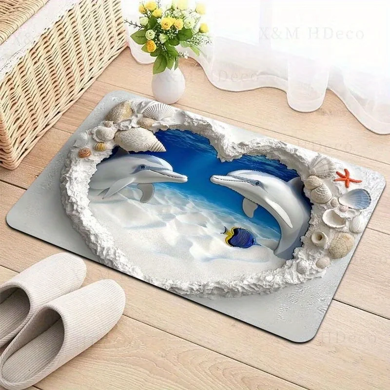 Heart Dolphin Mat - Soft Sponge Rug for Kitchen Laundry Bathroom Living Room Bedroom, Decorative Indoor Mat