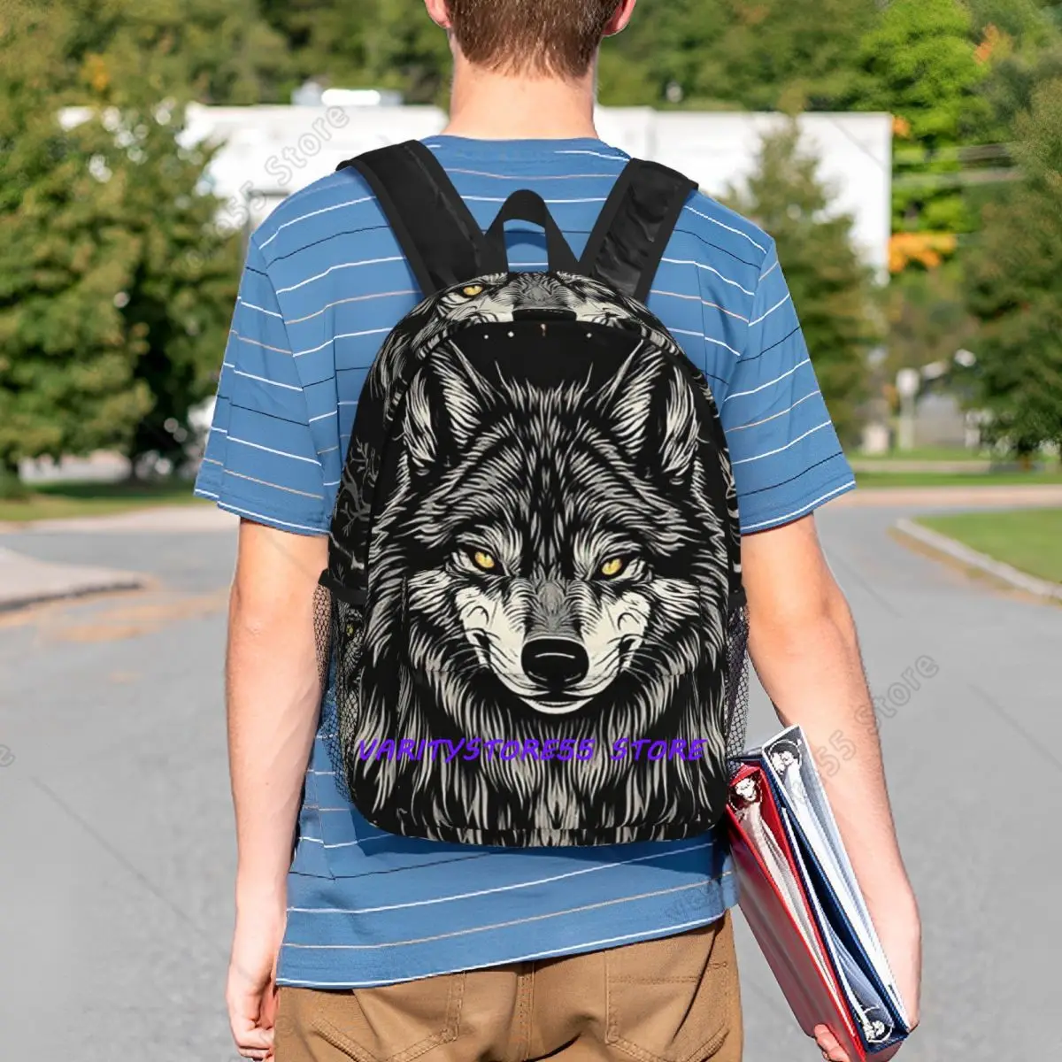 Wolf Surrounded By Flowers Backpack Student BookBag Kids School Bag Laptop Shoulder Bags for Men Women