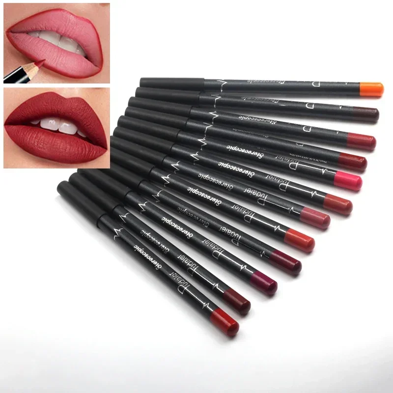 12pcs/set Professional Matte Lip Liner Pencil Set Waterproof Long Lasting Smooth Natural Lipliner Pen Makeup Cosmetic Tools Kit