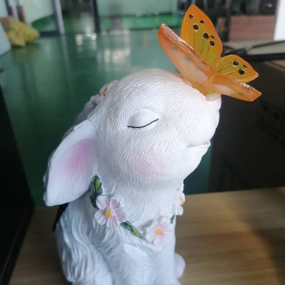 Solar Rabbit Light Solar Bunny Decorative Light Waterproof Seated Bunny Statue Resin Cartoon for Patio Lawn Courtyard