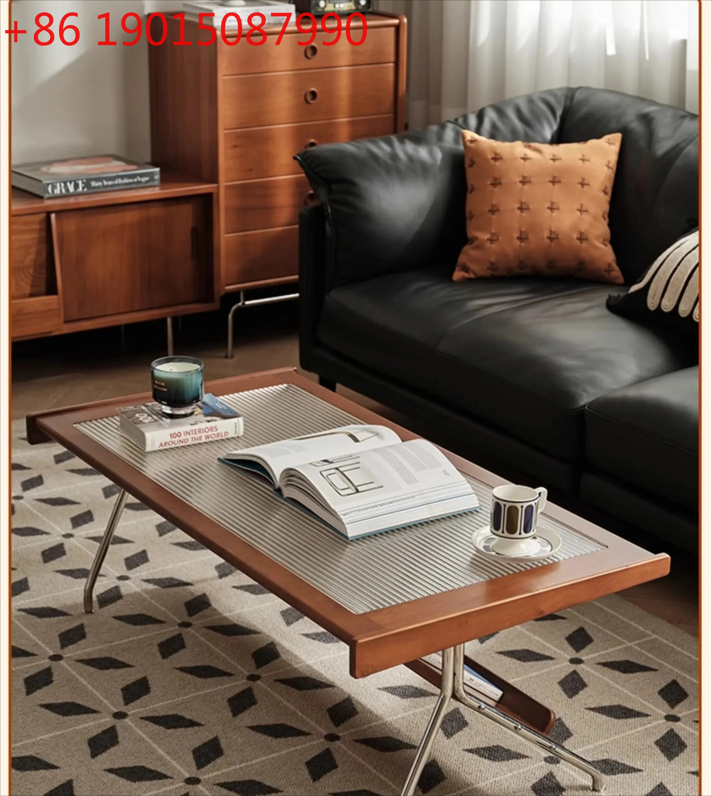 xzChanghong glass coffee table with transparent water ripples, tea table, living room home simple solid wood tea table