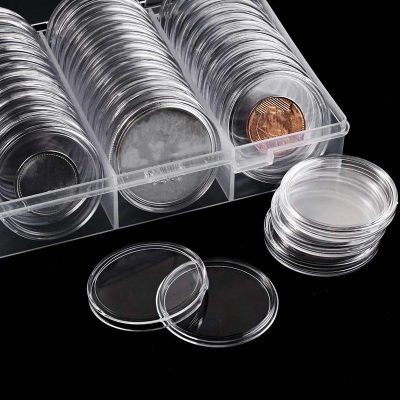 Cápsulas de monedas de 40 Mm, estuche para monedas, soporte para monedas, contenedor de almacenamiento con caja organizadora de almacenamiento para suministros de colección de monedas (60 piezas)