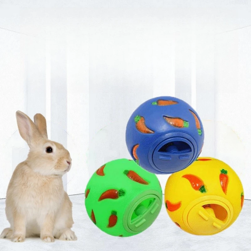 1pc Random Color Interesting Puzzle Toy Carrot Printed Ball Pet Feed Dispenser Toy Slow Feed for Small Pet Cat Rabbits Hamsters