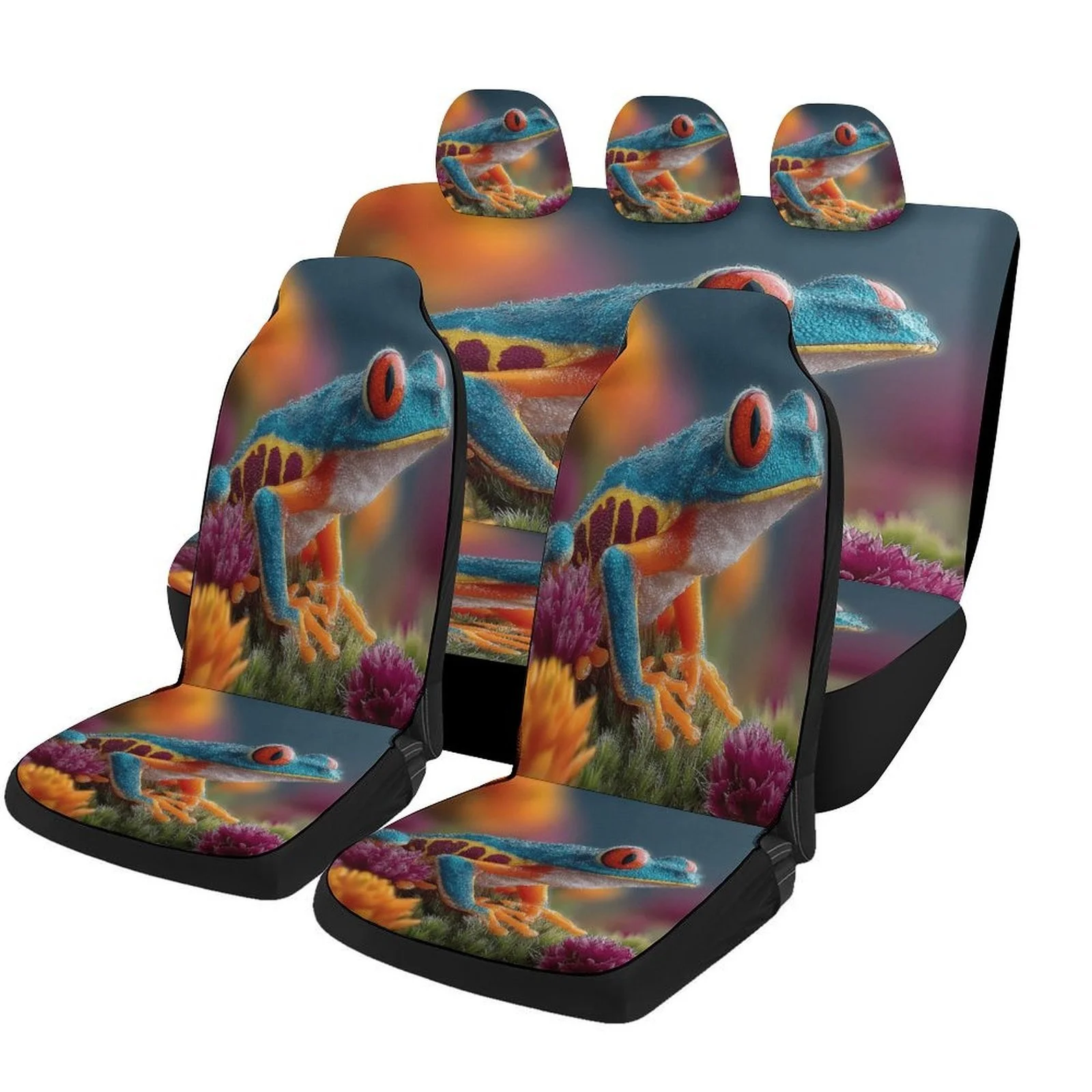 Colorful Frog Designed Car Seat Cover Set For Most Cars, High-quality Comfortable Car Seat Protector Covers Full Set, Car Seat