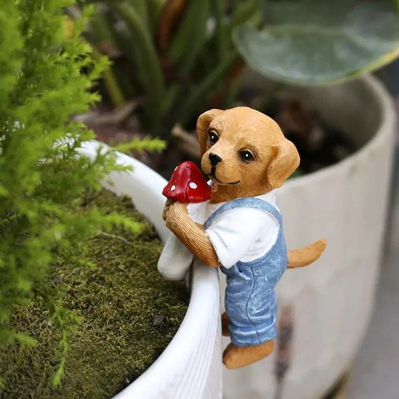 Cute Hanging Dog Figurine Flower Pot And Vase Hugger Resin Dog Bonsai Terrarium Edge Decor Planter Pot Hanger Garden Ornaments
