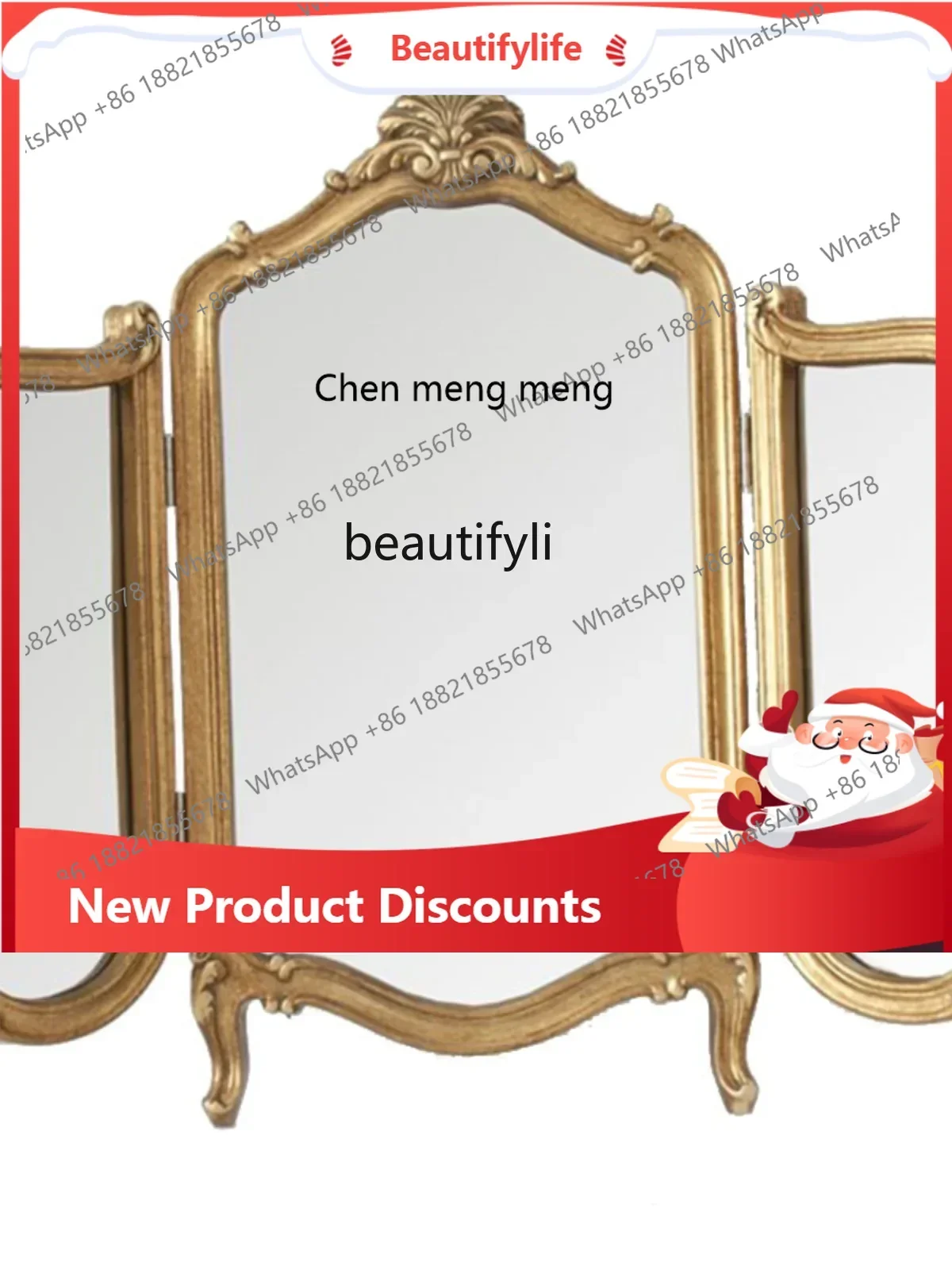 

xz1Retro Trifold Mirror Dresser Carved Palace Style Bedroom Desktop Desktop Makeup Mirror