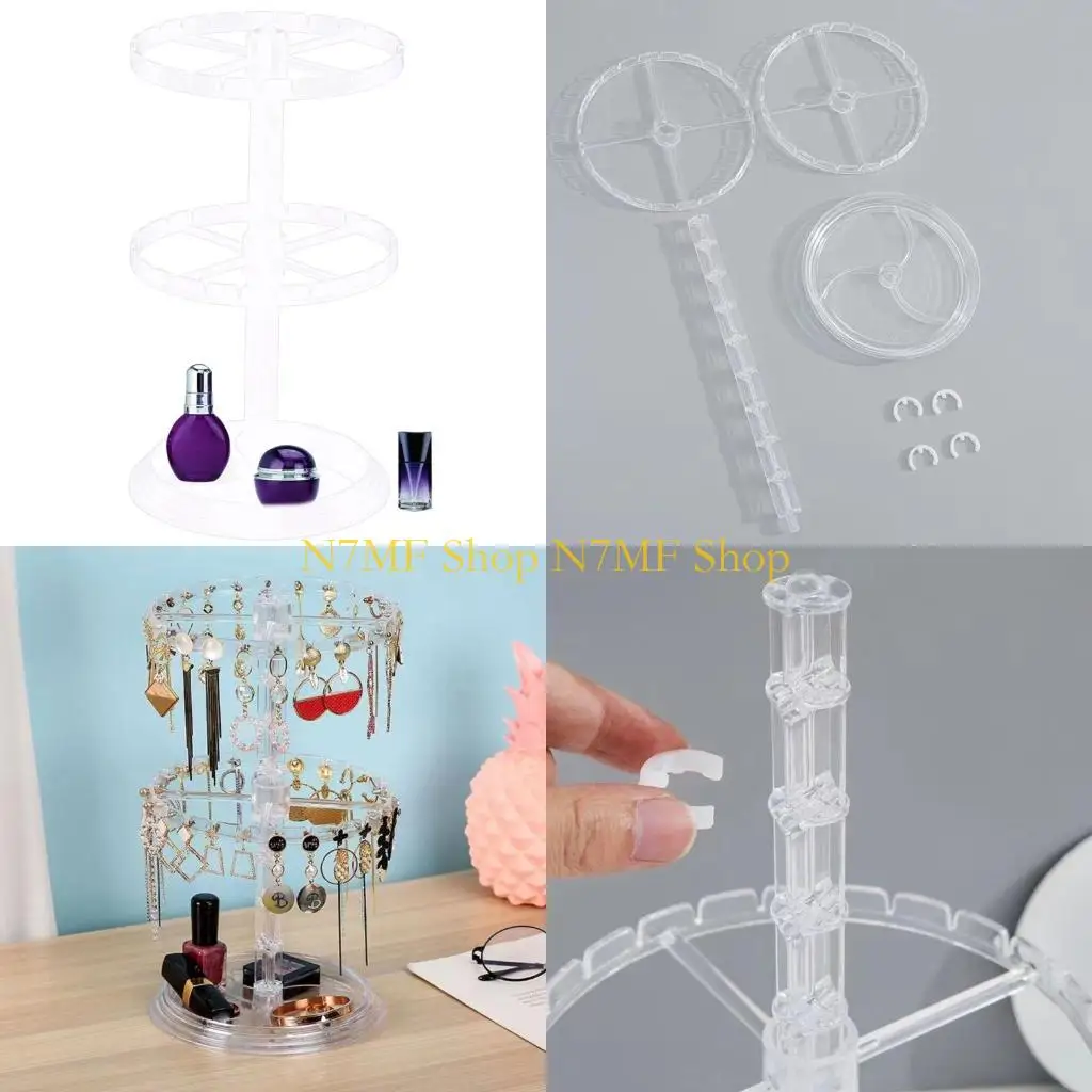 

N7MF Three Layers Rotating Necklaces Stand Versatile Display Shelf for Earrings Practical Clear Jewelry Presentation Racks