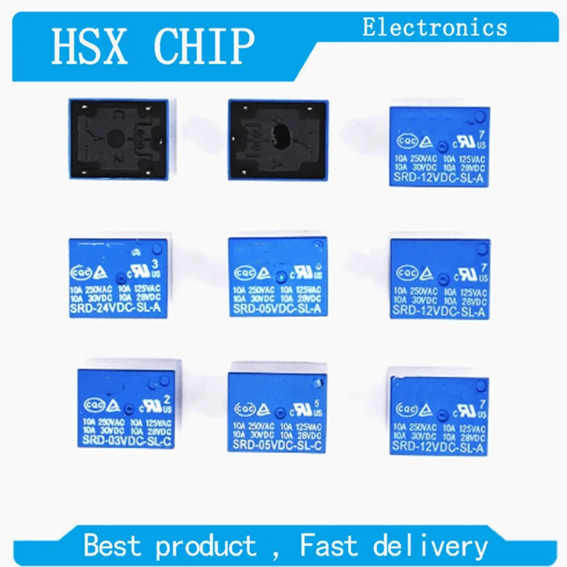 10pcs Power Relay SRD-05VDC-SL-A SRD-12VDC-SL-A SRD-24VDC-SL-A 5V 12V 24V 10A 250VAC 4PIN